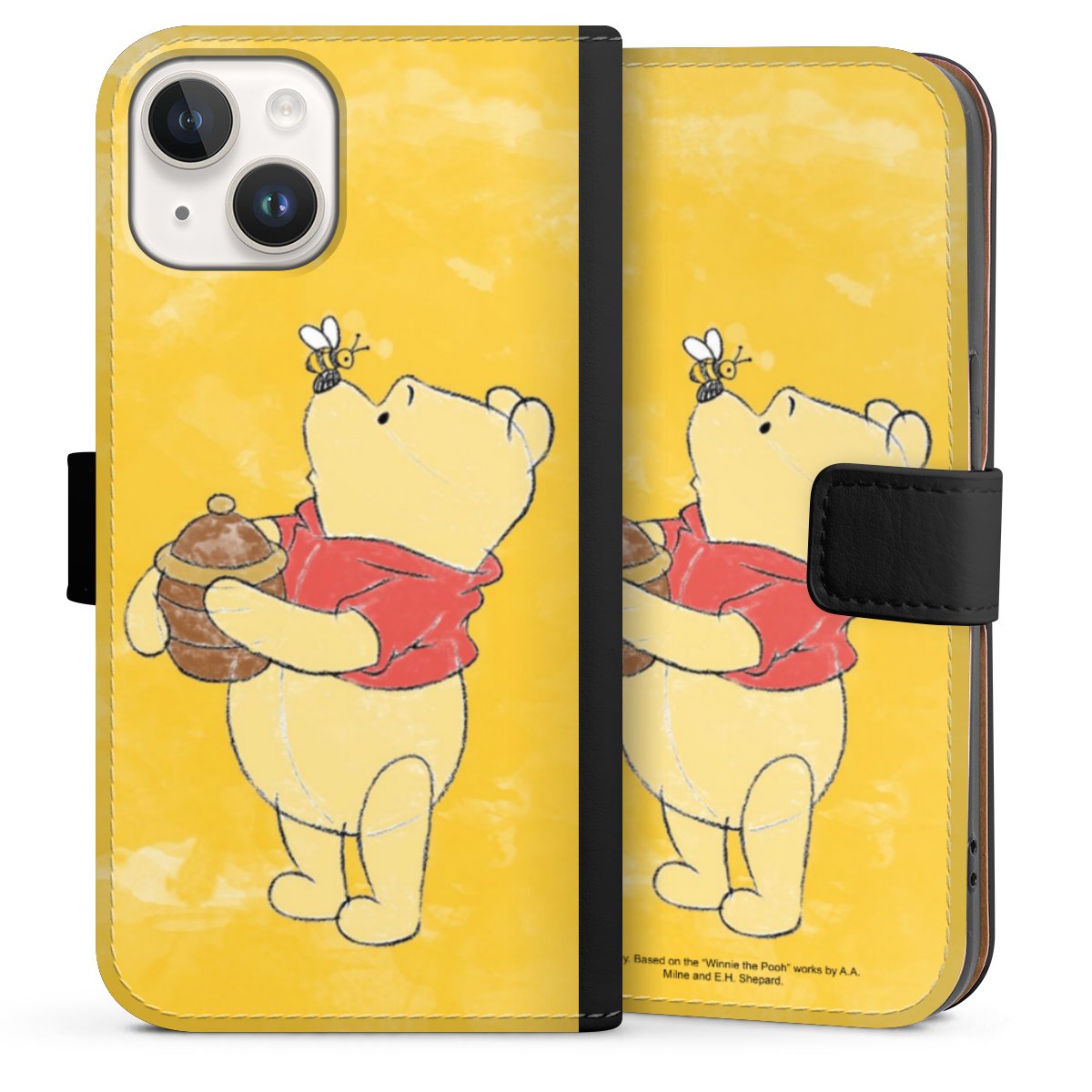 iPhone 14 Handy Klapphülle Handyhülle aus Kunst Leder schwarz Flip Case Official Licensed Product Winnie The Pooh Disney Sideflip mit Lasche