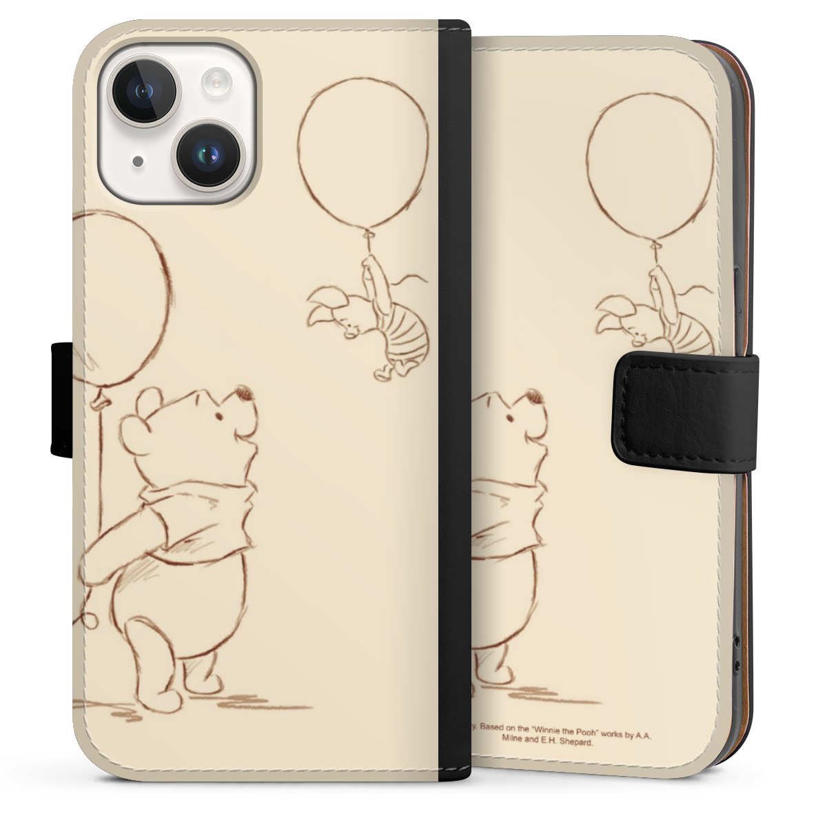 iPhone 14 Handy Klapphülle Handyhülle aus Kunst Leder schwarz Flip Case Official Licensed Product Winnie The Pooh Disney Sideflip mit Lasche