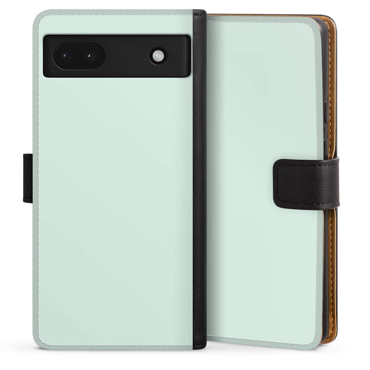 Google Pixel 6a Handy Klapphülle Handyhülle aus Kunst Leder schwarz Flip Case Green Unicoloured Mint Sideflip mit Lasche