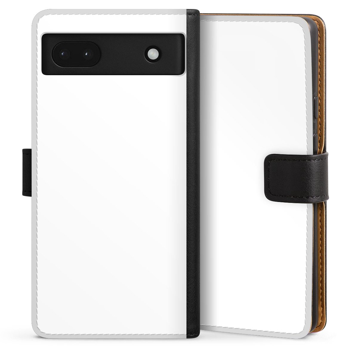 Google Pixel 6a Handy Klapphülle Handyhülle aus Kunst Leder schwarz Flip Case Unicoloured Colour White Sideflip mit Lasche