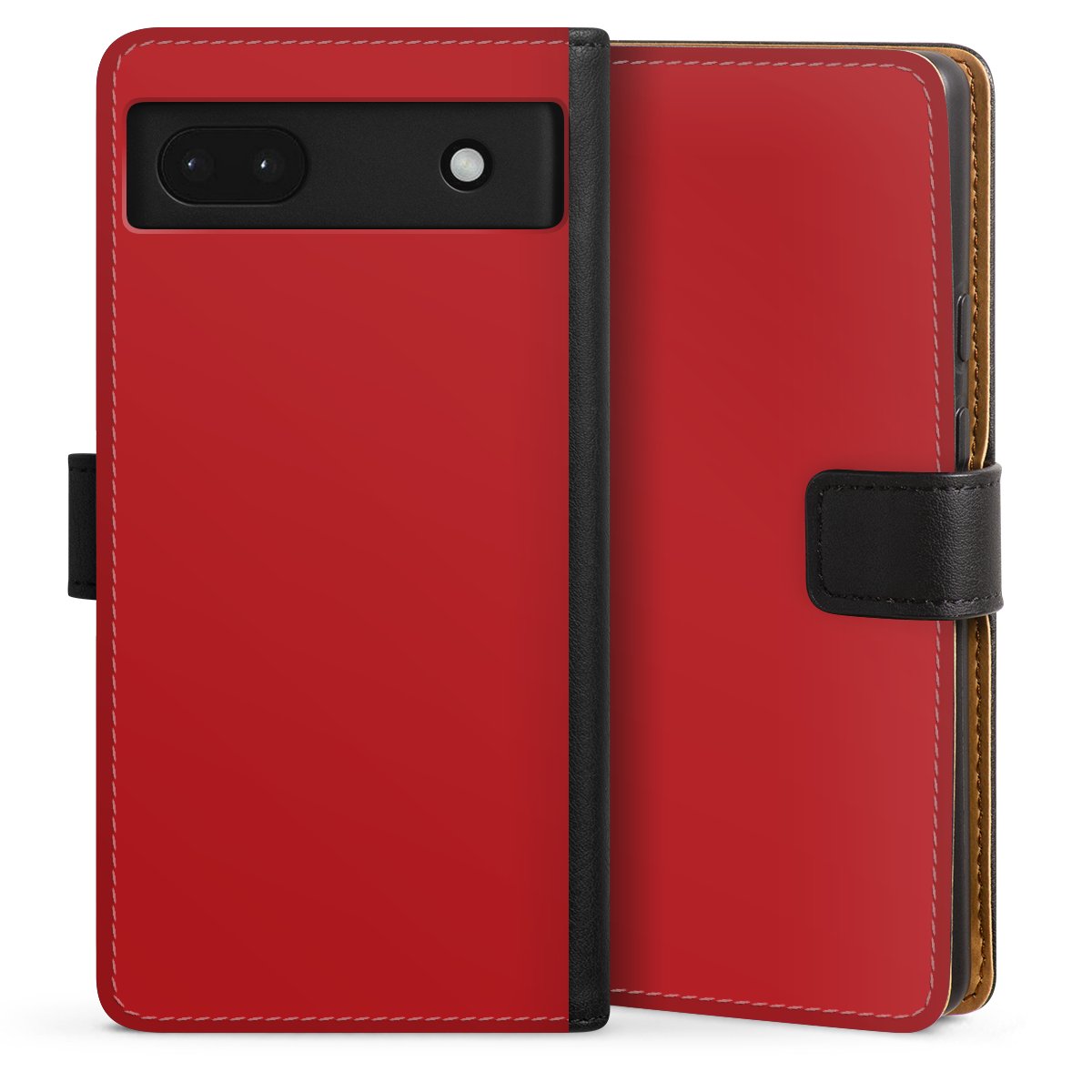 Google Pixel 6a Handy Klapphülle Handyhülle aus Kunst Leder schwarz Flip Case Colour Unicoloured Red Sideflip mit Lasche