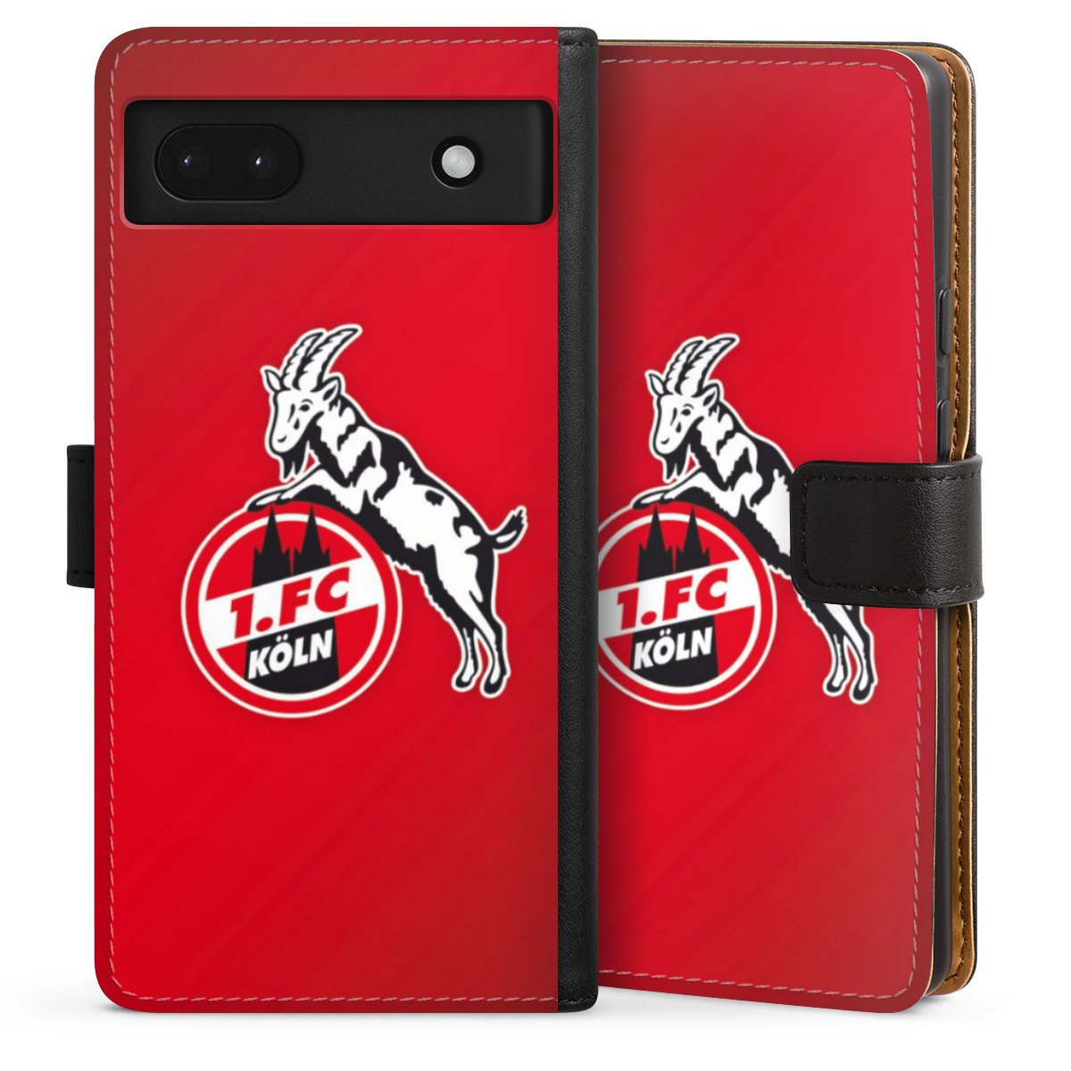 Google Pixel 6a Handy Klapphülle Handyhülle aus Kunst Leder schwarz Flip Case Official Licensed Product Effzeh 1. Fc Köln Sideflip mit Lasche