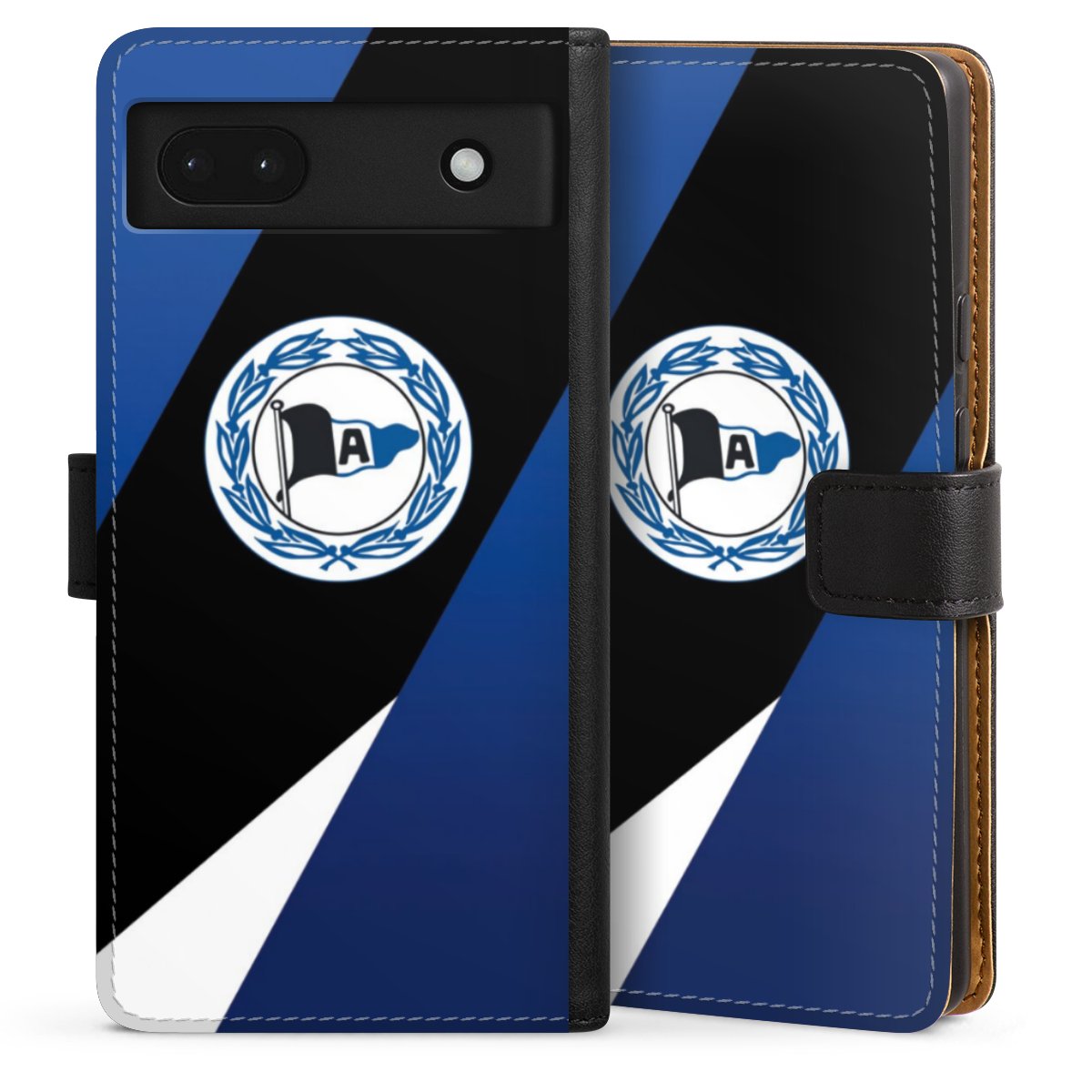 Google Pixel 6a Handy Klapphülle Handyhülle aus Kunst Leder schwarz Flip Case Official Licensed Product Arminia Bielefeld Dsc Sideflip mit Lasche