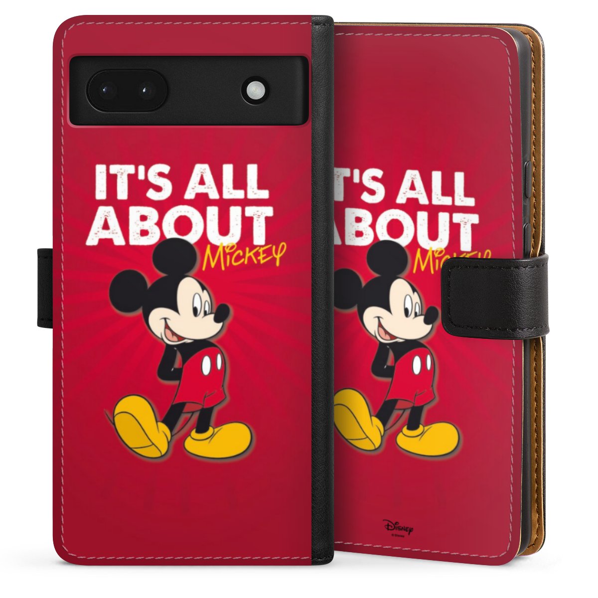 Google Pixel 6a Handy Klapphülle Handyhülle aus Kunst Leder schwarz Flip Case Mouse Disney Official Licensed Product Sideflip mit Lasche