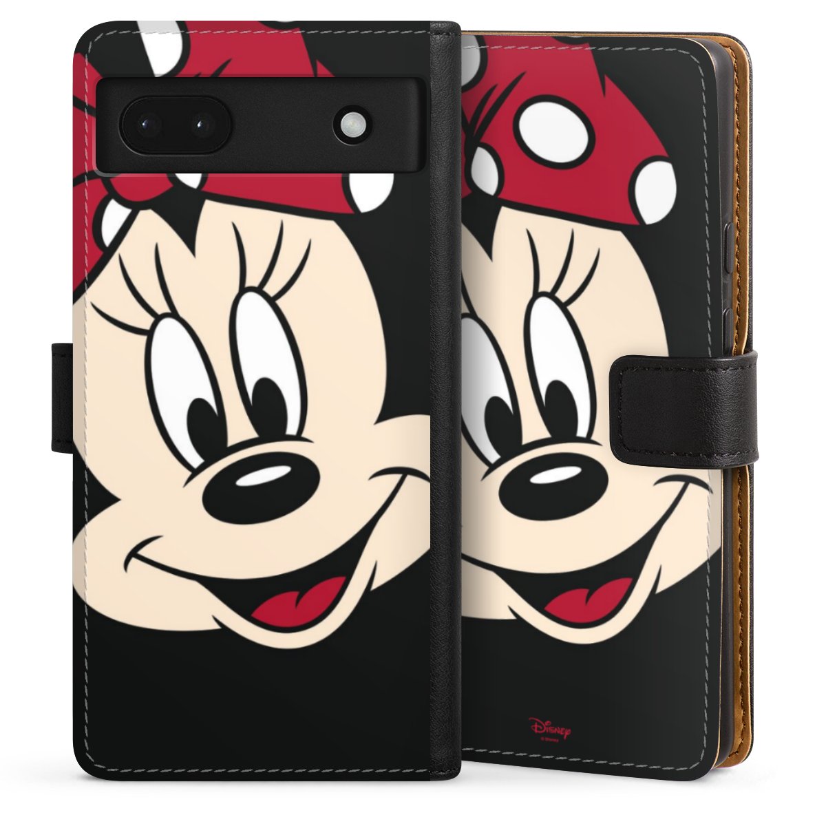 Google Pixel 6a Handy Klapphülle Handyhülle aus Kunst Leder schwarz Flip Case Minnie Mouse Official Licensed Product Disney Sideflip mit Lasche