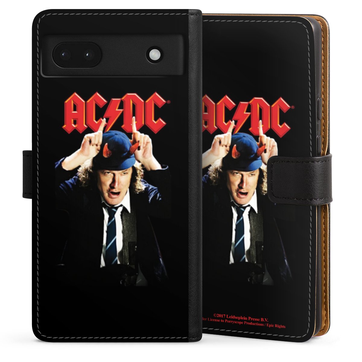 Google Pixel 6a Handy Klapphülle Handyhülle aus Kunst Leder schwarz Flip Case Merchandise Acdc Riverplate Sideflip mit Lasche