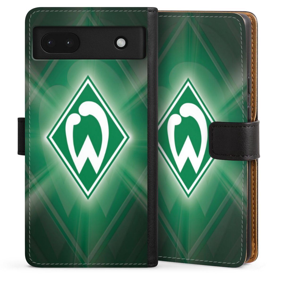 Google Pixel 6a Handy Klapphülle Handyhülle aus Kunst Leder schwarz Flip Case Sv Werder Bremen Official Licensed Product Coat Of Arms Sideflip mit Lasche