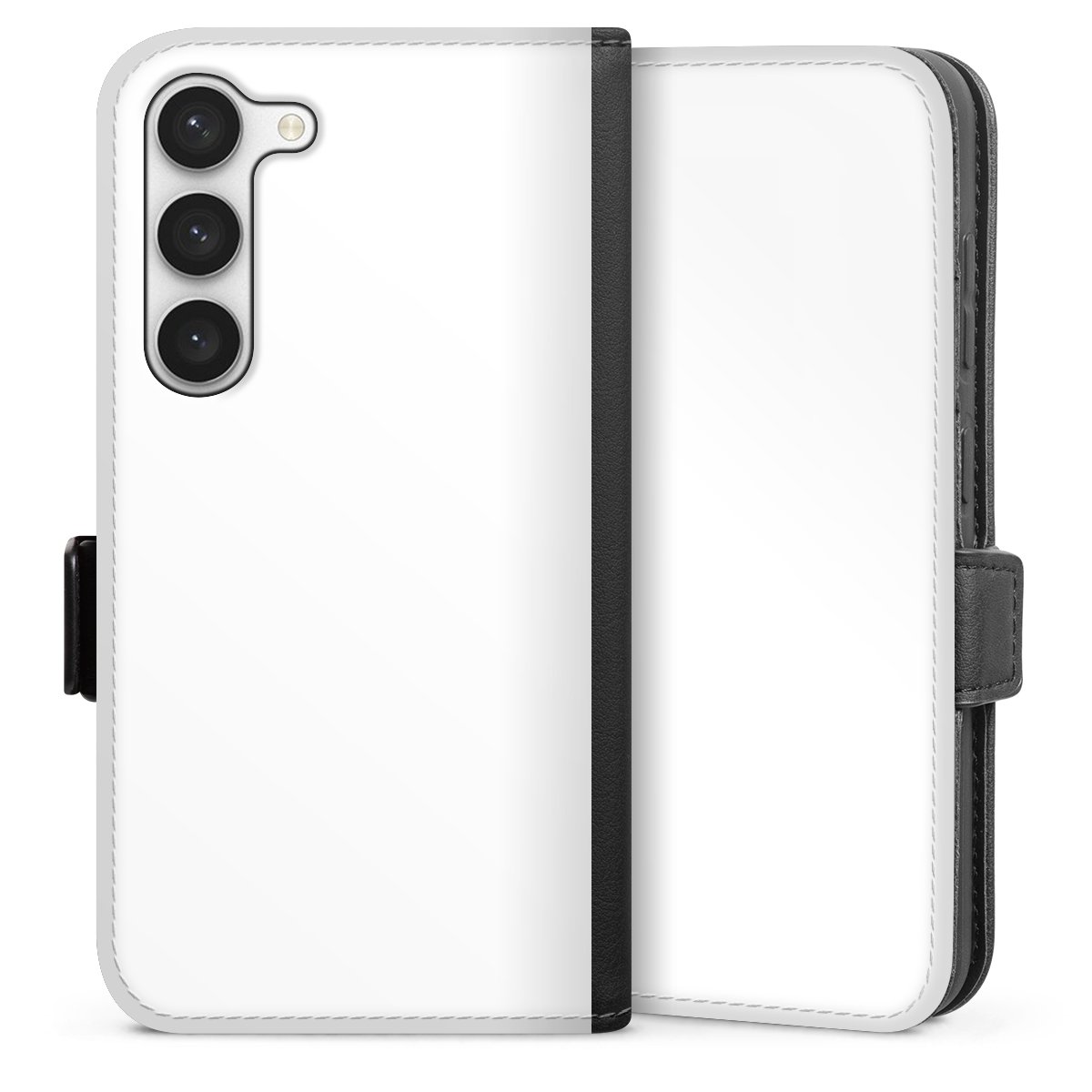 Galaxy S23 Handy Klapphülle Handyhülle aus Kunst Leder schwarz Flip Case Unicoloured Colour White Sideflip mit Lasche