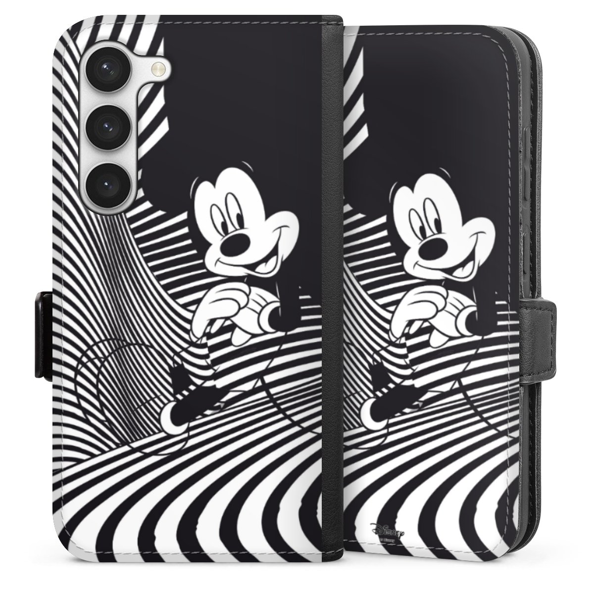 Galaxy S23 Handy Klapphülle Handyhülle aus Kunst Leder schwarz Flip Case Disney Official Licensed Product Mickey Mouse Sideflip mit Lasche