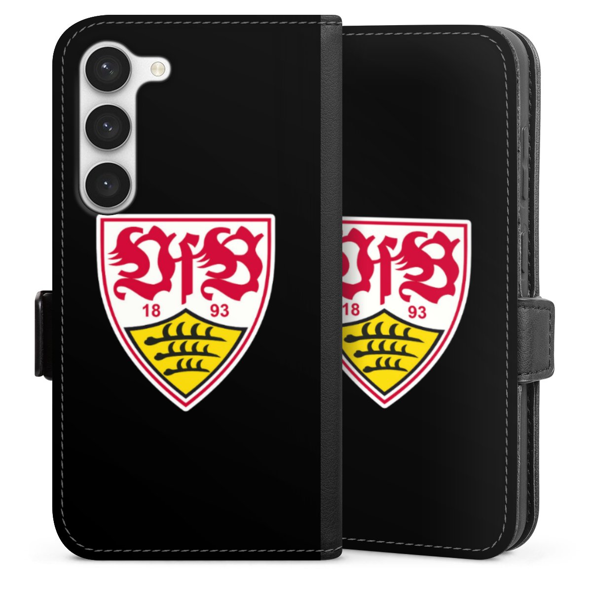 Galaxy S23 Handy Klapphülle Handyhülle aus Kunst Leder schwarz Flip Case Vfb Stuttgart Official Licensed Product Coat Of Arms Sideflip mit Lasche