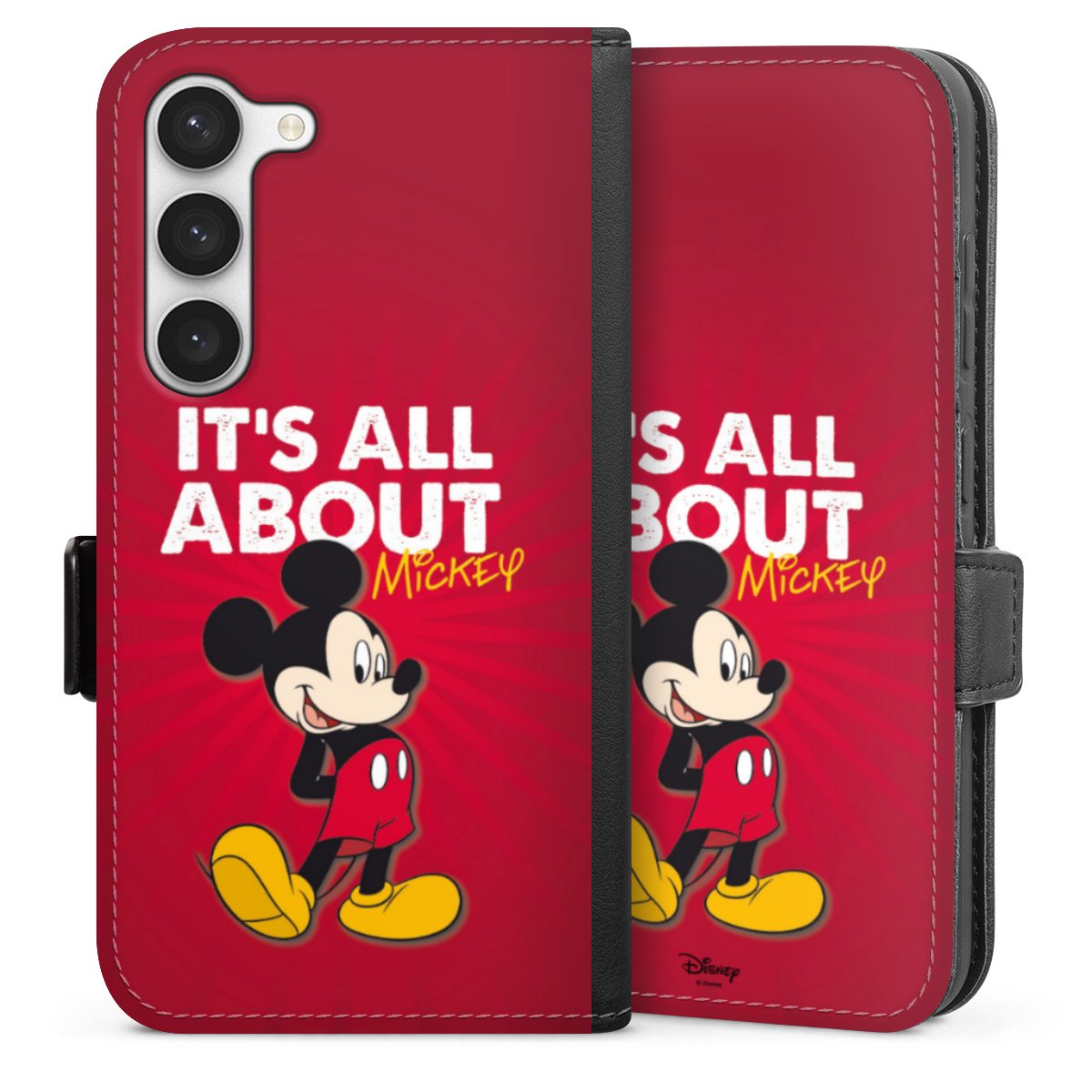 Galaxy S23 Handy Klapphülle Handyhülle aus Kunst Leder schwarz Flip Case Mouse Disney Official Licensed Product Sideflip mit Lasche