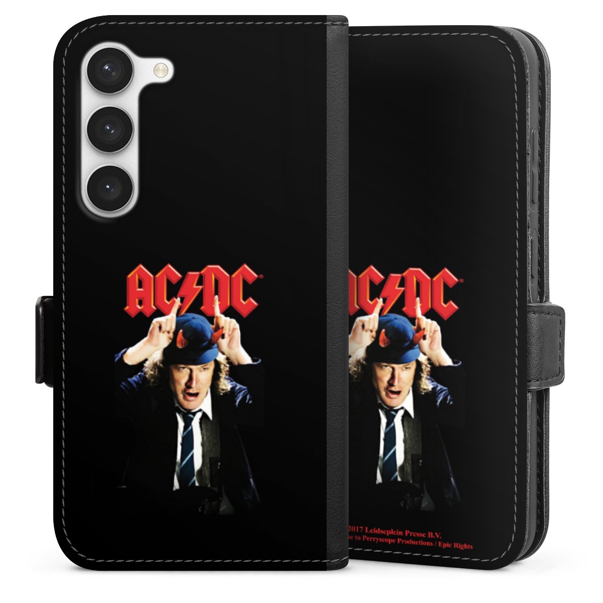 Galaxy S23 Handy Klapphülle Handyhülle aus Kunst Leder schwarz Flip Case Merchandise Acdc Riverplate Sideflip mit Lasche