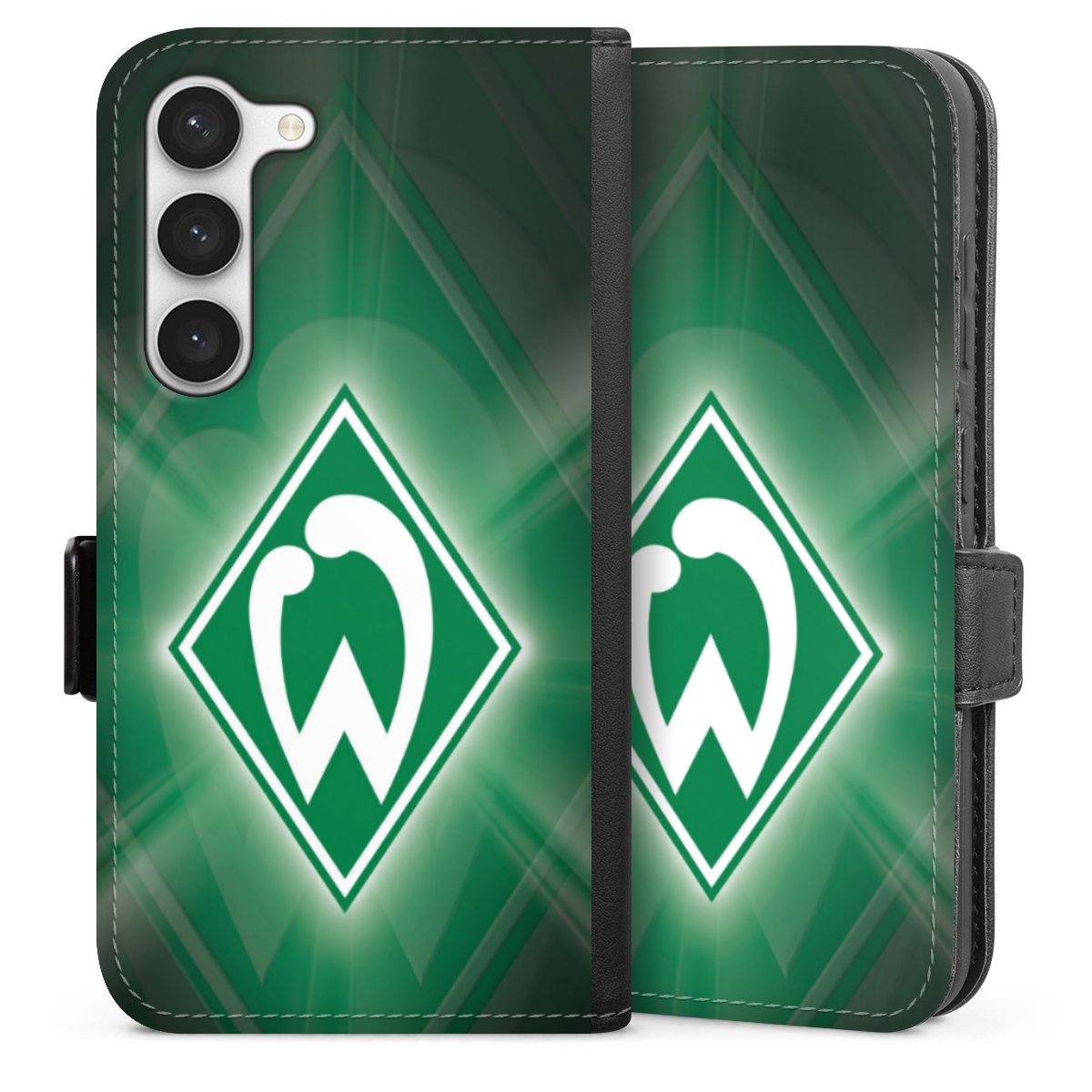 Galaxy S23 Handy Klapphülle Handyhülle aus Kunst Leder schwarz Flip Case Sv Werder Bremen Official Licensed Product Coat Of Arms Sideflip mit Lasche