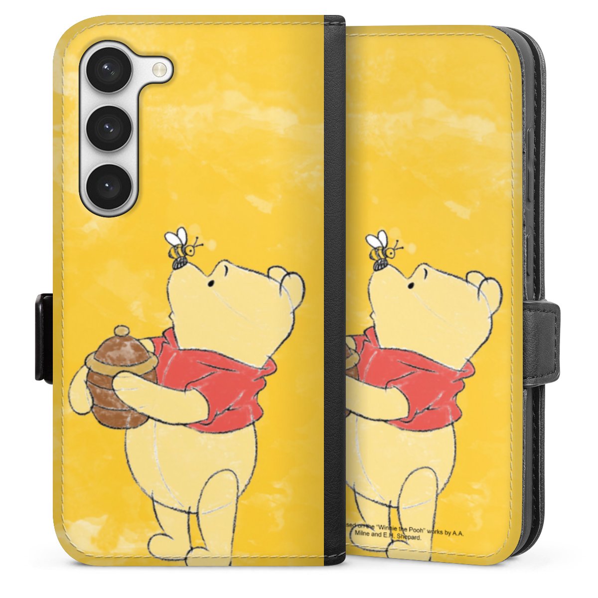 Galaxy S23 Handy Klapphülle Handyhülle aus Kunst Leder schwarz Flip Case Official Licensed Product Winnie The Pooh Disney Sideflip mit Lasche