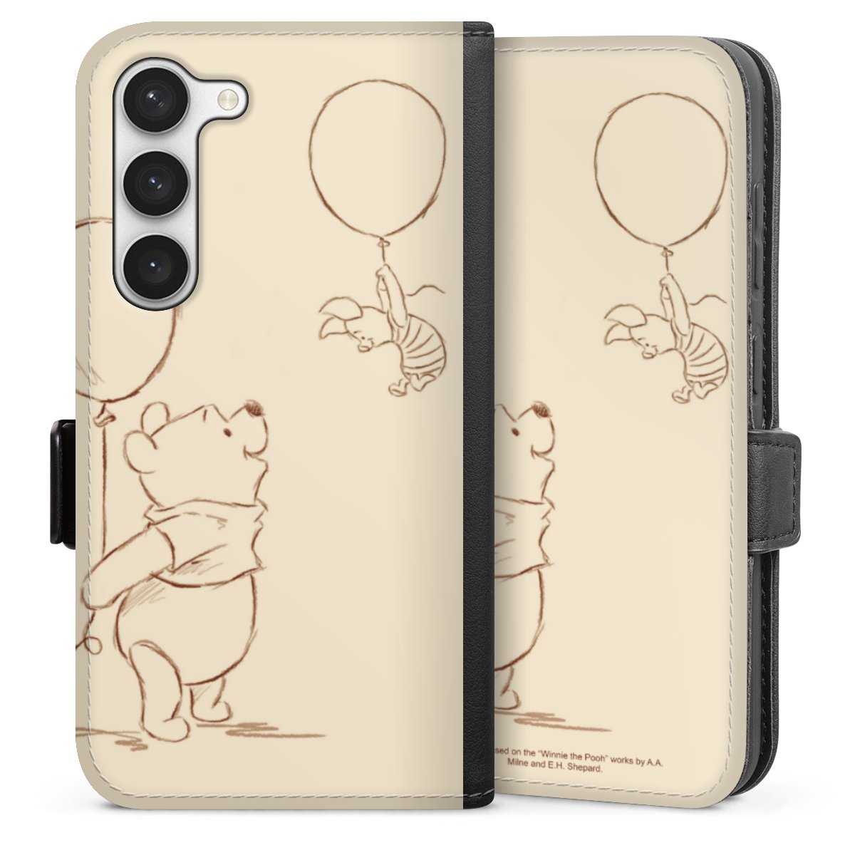 Galaxy S23 Handy Klapphülle Handyhülle aus Kunst Leder schwarz Flip Case Official Licensed Product Winnie The Pooh Disney Sideflip mit Lasche