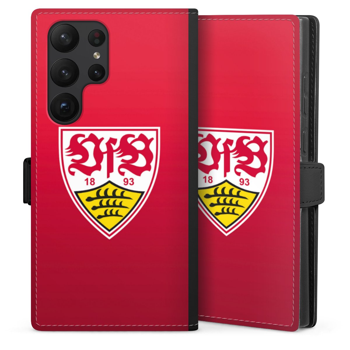 Galaxy S23 Ultra Handy Klapphülle Handyhülle aus Kunst Leder schwarz Flip Case Official Licensed Product Vfb Stuttgart Sideflip mit Lasche