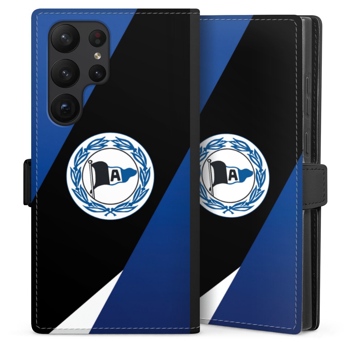 Galaxy S23 Ultra Handy Klapphülle Handyhülle aus Kunst Leder schwarz Flip Case Official Licensed Product Arminia Bielefeld Dsc Sideflip mit Lasche