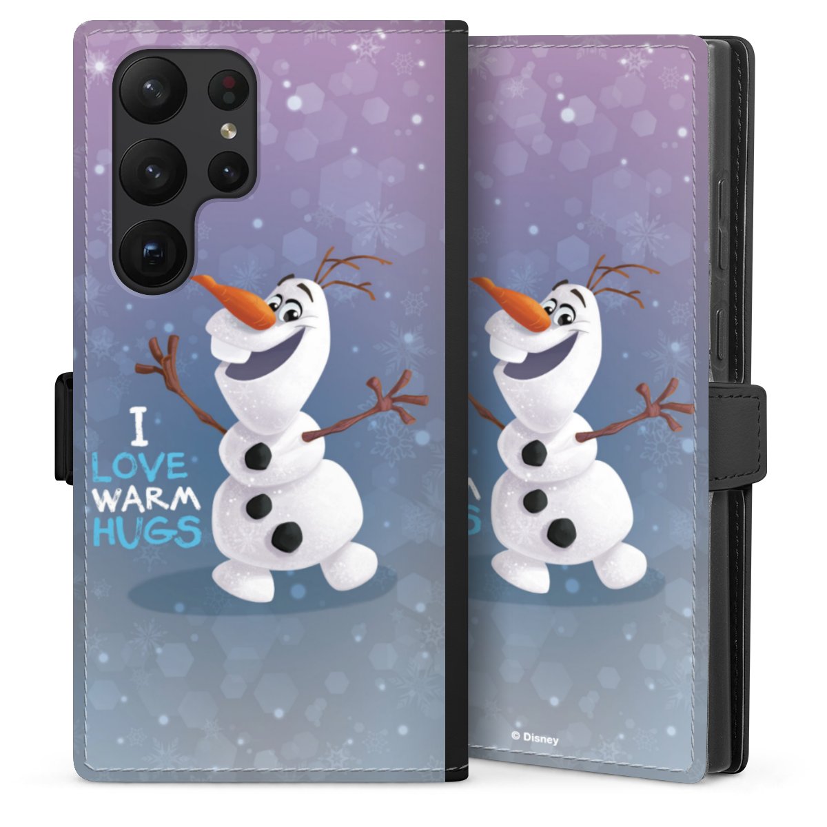 Galaxy S23 Ultra Handy Klapphülle Handyhülle aus Kunst Leder schwarz Flip Case Frozen Frozen Olaf Official Licensed Product Sideflip mit Lasche