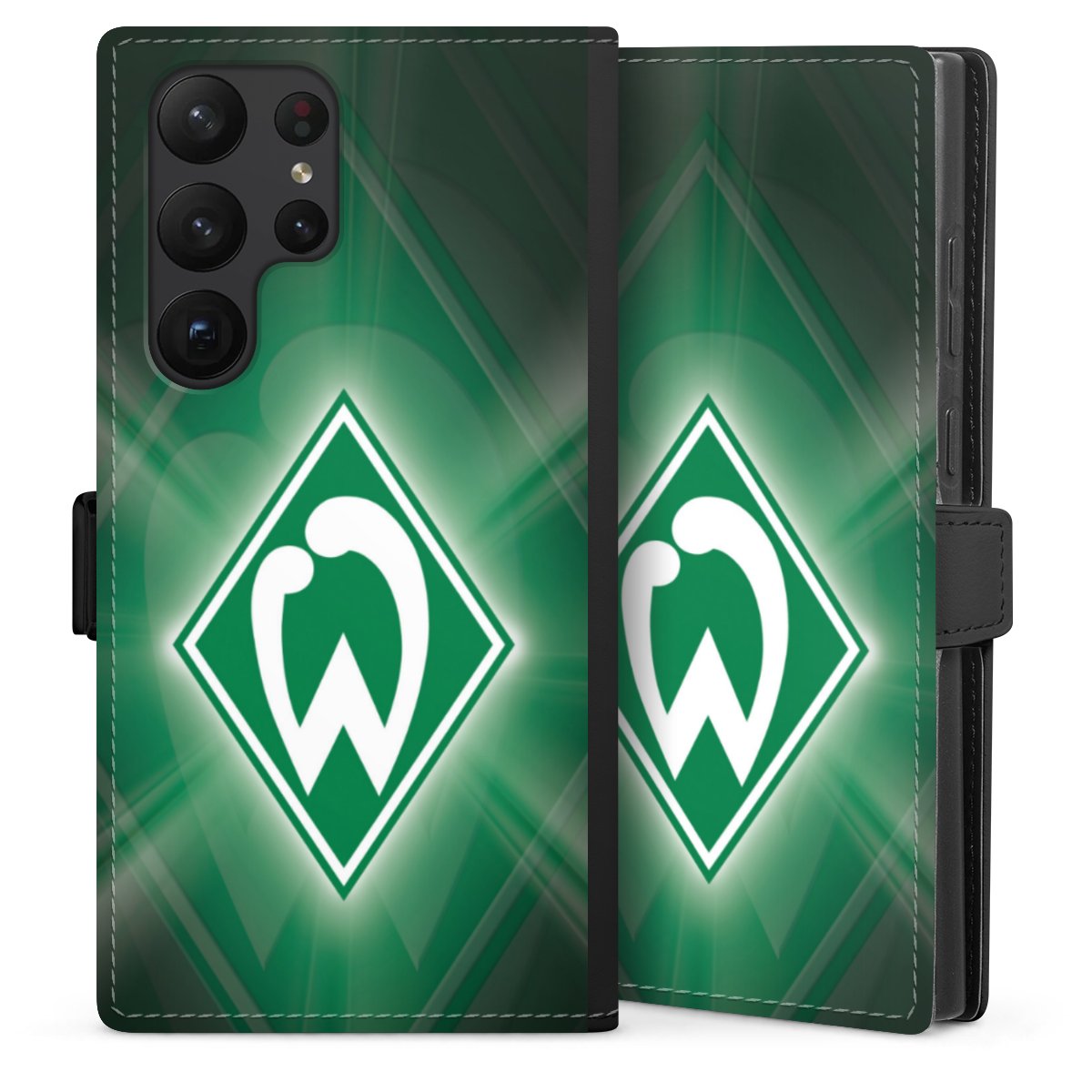 Galaxy S23 Ultra Handy Klapphülle Handyhülle aus Kunst Leder schwarz Flip Case Sv Werder Bremen Official Licensed Product Coat Of Arms Sideflip mit Lasche