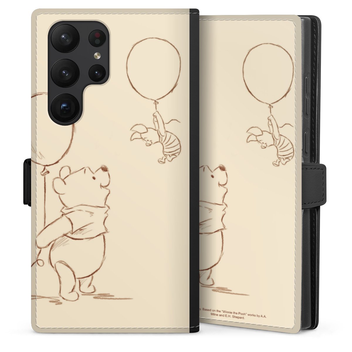 Galaxy S23 Ultra Handy Klapphülle Handyhülle aus Kunst Leder schwarz Flip Case Official Licensed Product Winnie The Pooh Disney Sideflip mit Lasche