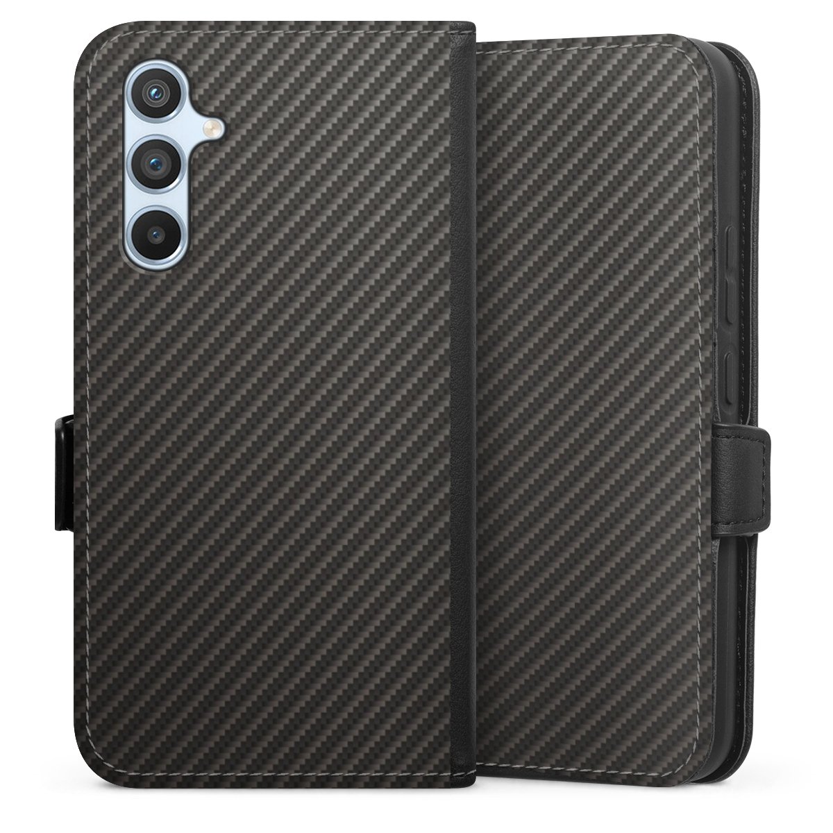 Galaxy A54 5G Handy Klapphülle Handyhülle aus Kunst Leder schwarz Flip Case Metallic Look Carbon Muster Sideflip mit Lasche