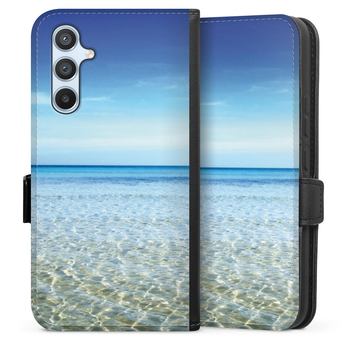 Galaxy A54 5G Handy Klapphülle Handyhülle aus Kunst Leder schwarz Flip Case Urlaub Sky Ocean Sideflip mit Lasche