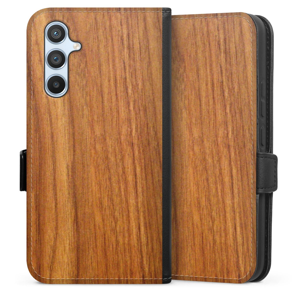 Galaxy A54 5G Handy Klapphülle Handyhülle aus Kunst Leder schwarz Flip Case Wood Larch Wooden Look Sideflip mit Lasche