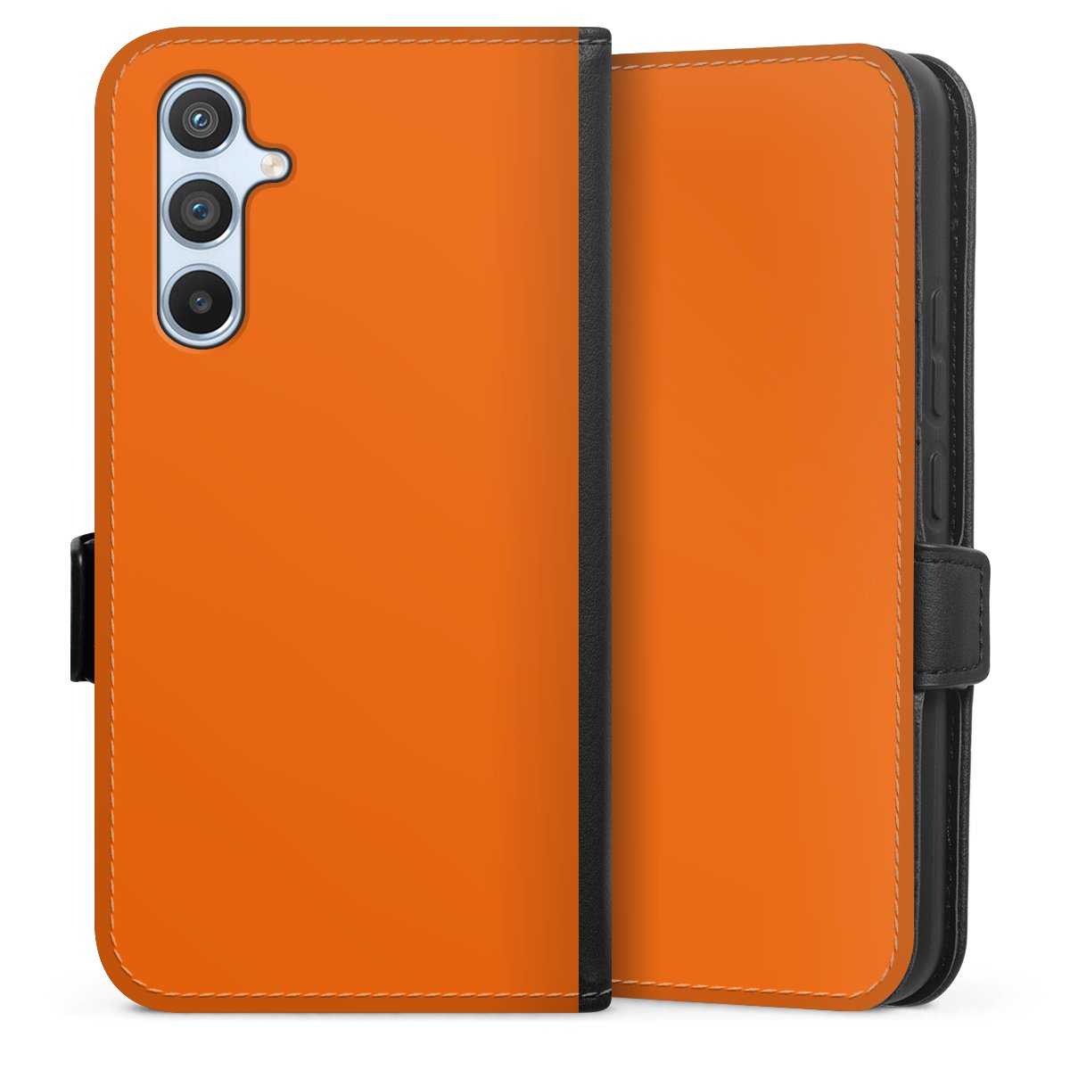 Galaxy A54 5G Handy Klapphülle Handyhülle aus Kunst Leder schwarz Flip Case Orange Colour Unicoloured Sideflip mit Lasche