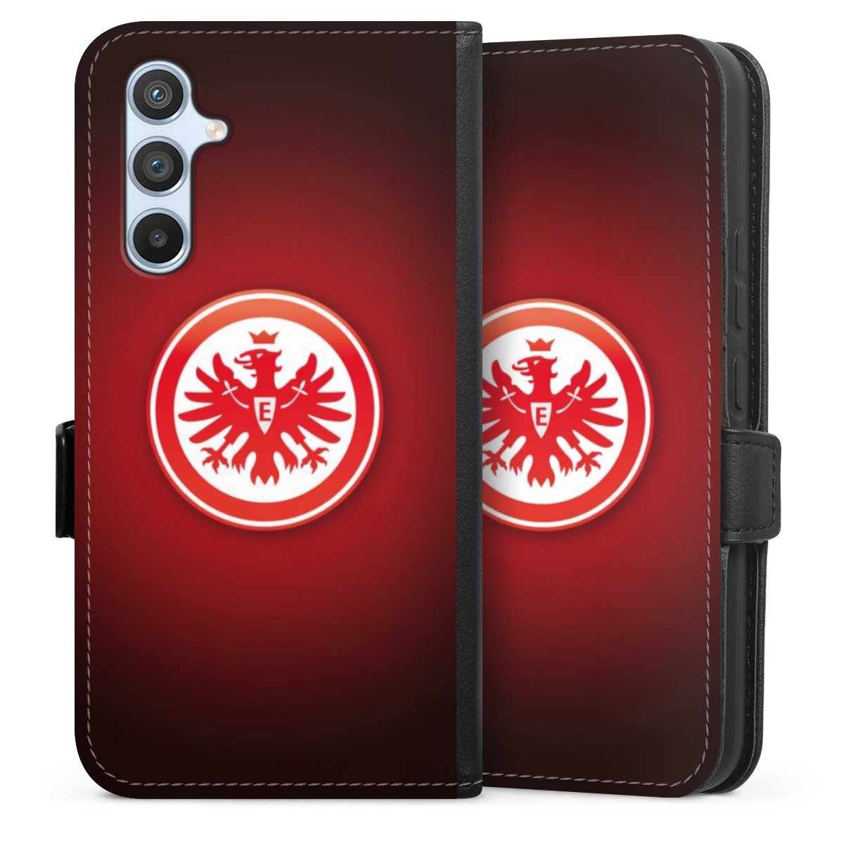 Galaxy A54 5G Handy Klapphülle Handyhülle aus Kunst Leder schwarz Flip Case Eintracht Frankfurt Official Licensed Product Coat Of Arms Sideflip mit Lasche