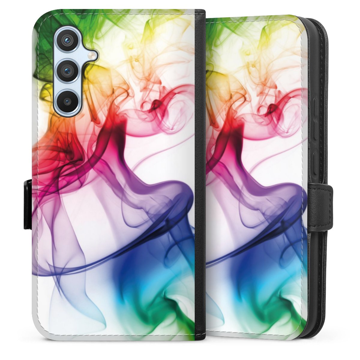 Galaxy A54 5G Handy Klapphülle Handyhülle aus Kunst Leder schwarz Flip Case Water Colour Rainbow Sideflip mit Lasche