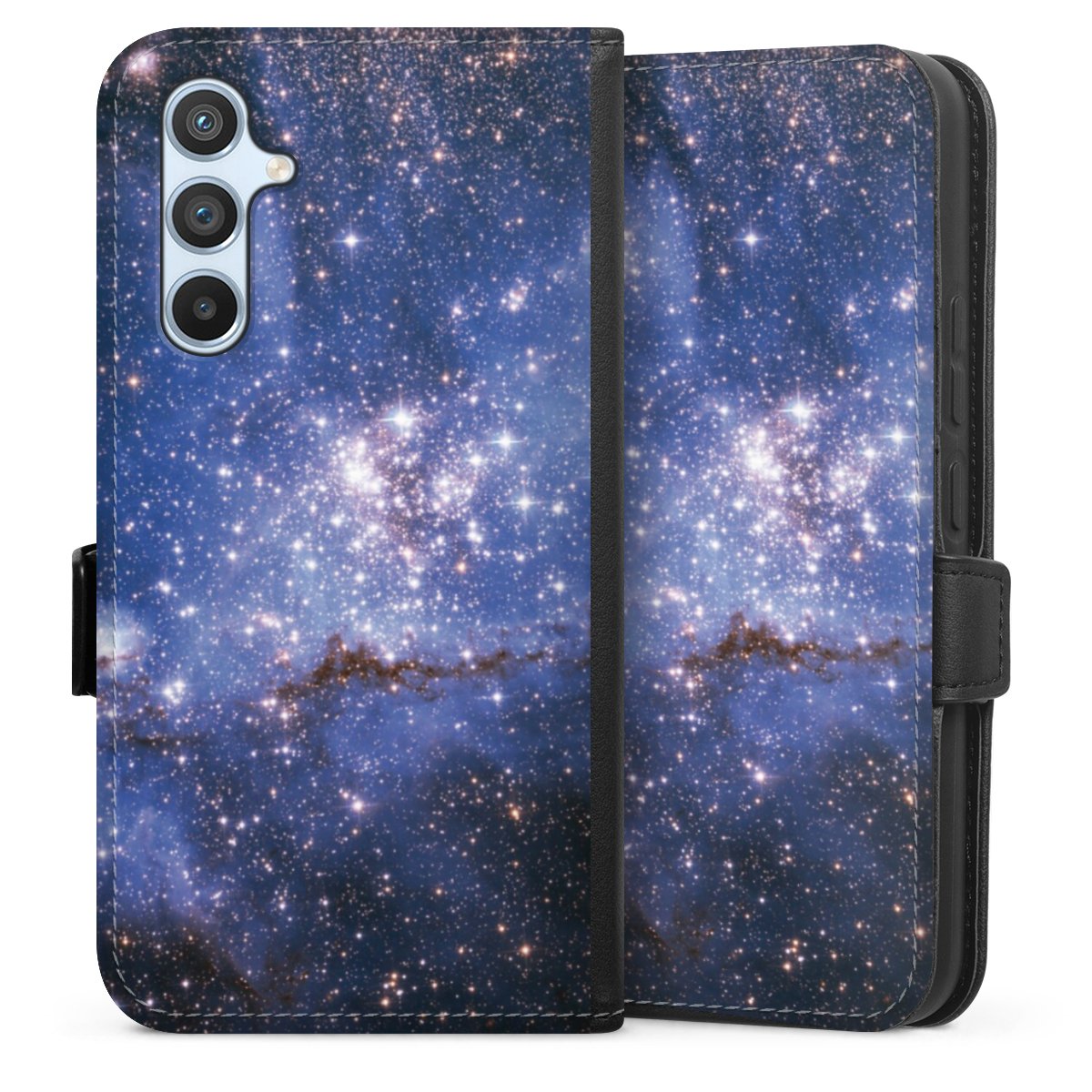 Galaxy A54 5G Handy Klapphülle Handyhülle aus Kunst Leder schwarz Flip Case Weltall Galaxy Weltraum Sideflip mit Lasche