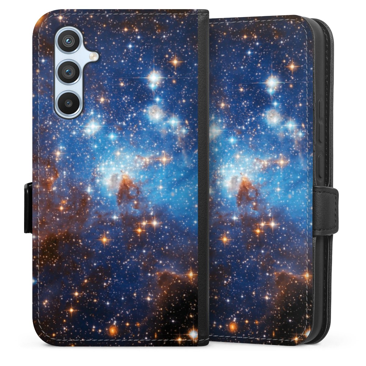 Galaxy A54 5G Handy Klapphülle Handyhülle aus Kunst Leder schwarz Flip Case Star Weltall Galaxy Sideflip mit Lasche