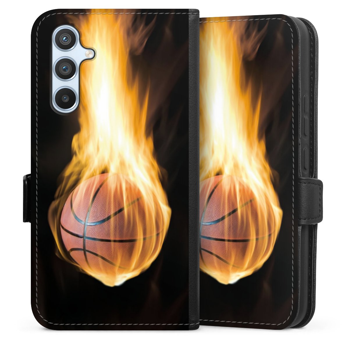 Galaxy A54 5G Handy Klapphülle Handyhülle aus Kunst Leder schwarz Flip Case Basketball Sports Fire Sideflip mit Lasche