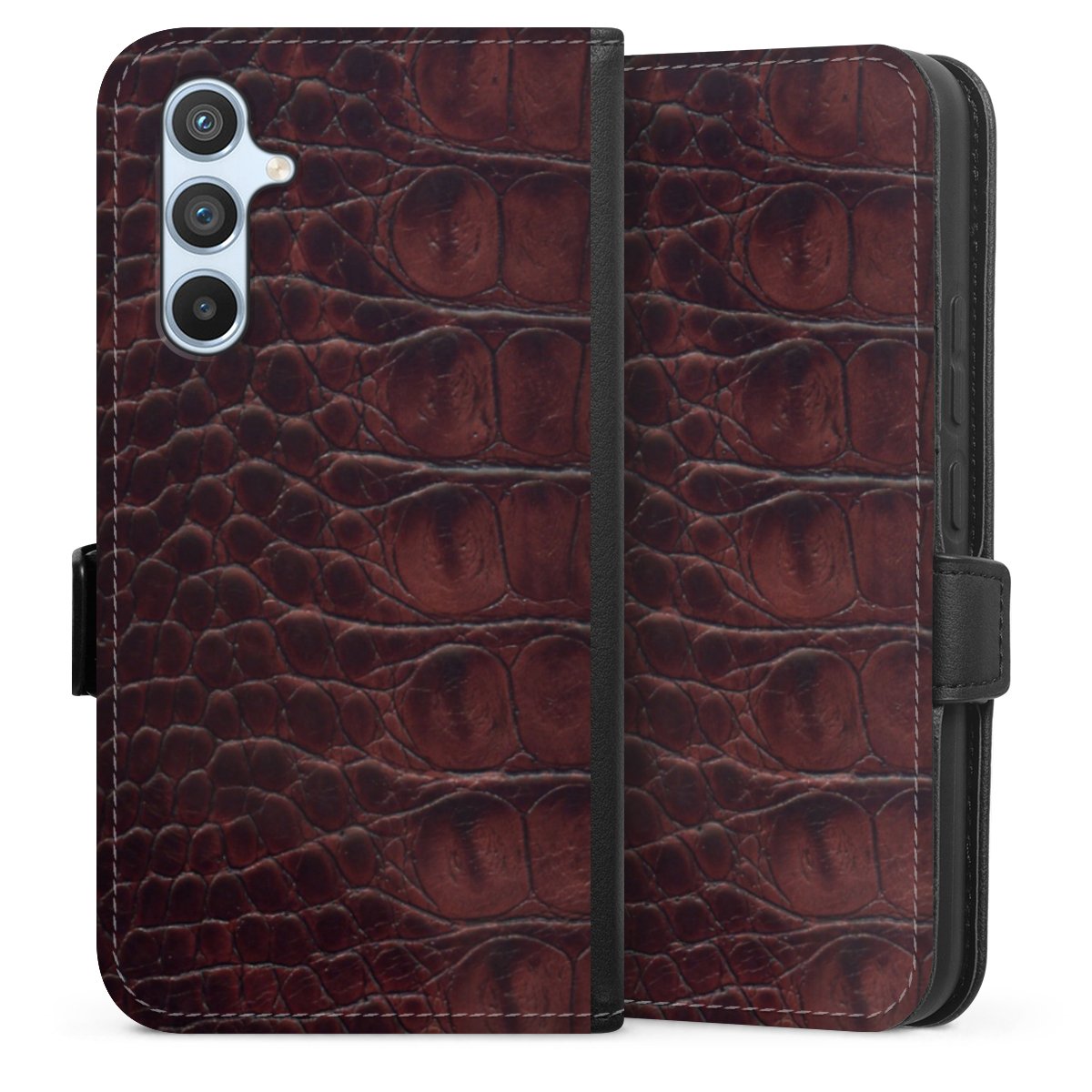 Galaxy A54 5G Handy Klapphülle Handyhülle aus Kunst Leder schwarz Flip Case Crocodile Animal Print Leather Sideflip mit Lasche