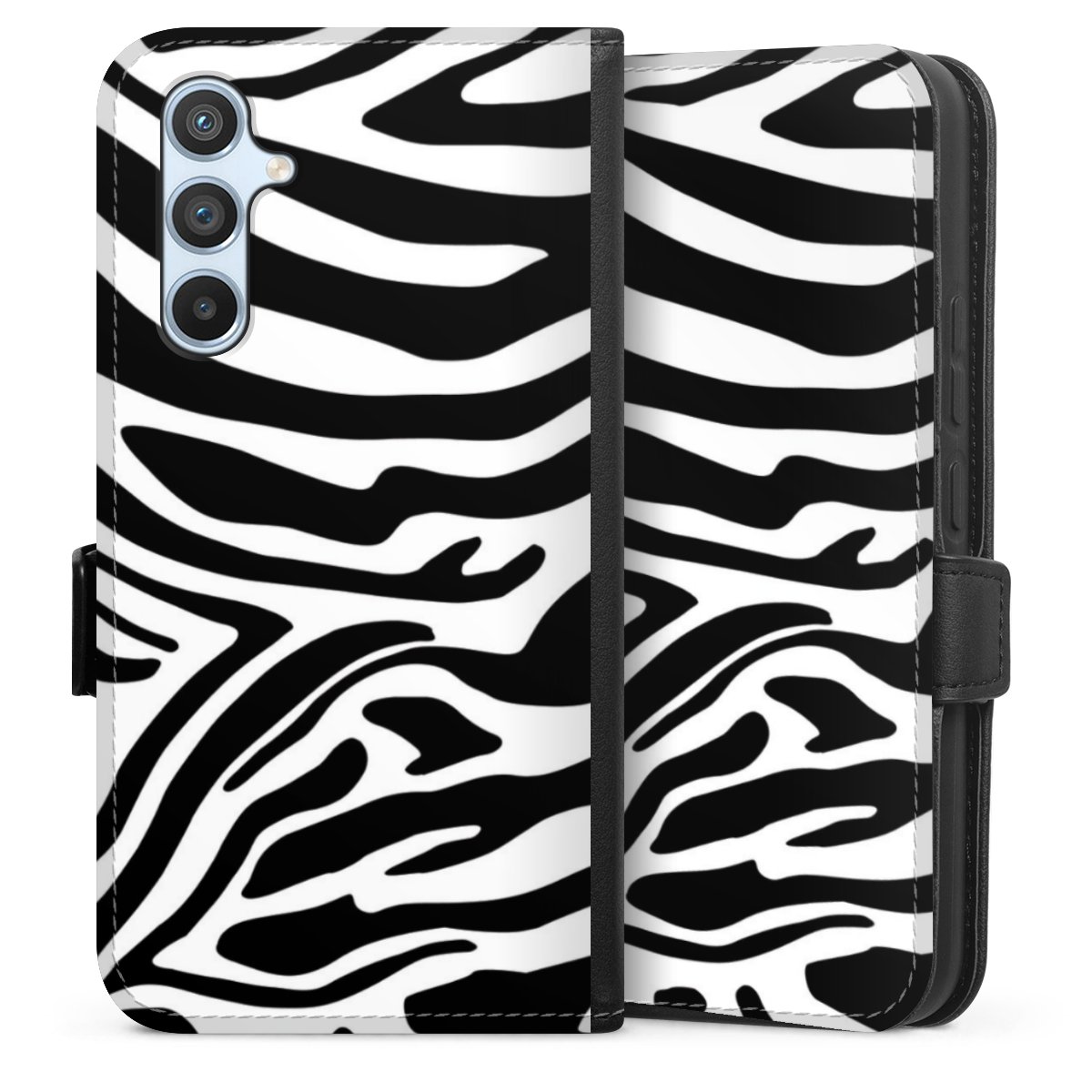 Galaxy A54 5G Handy Klapphülle Handyhülle aus Kunst Leder schwarz Flip Case Zebra Animal Look Animal Print Sideflip mit Lasche