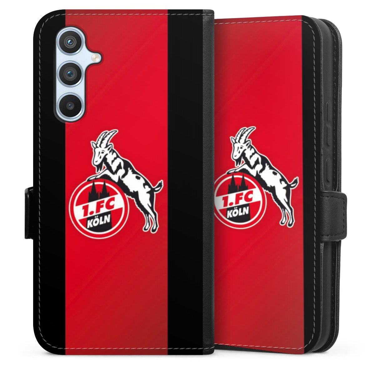 Galaxy A54 5G Handy Klapphülle Handyhülle aus Kunst Leder schwarz Flip Case Official Licensed Product Billy Goat Hennes 1. Fc Köln Sideflip mit Lasche