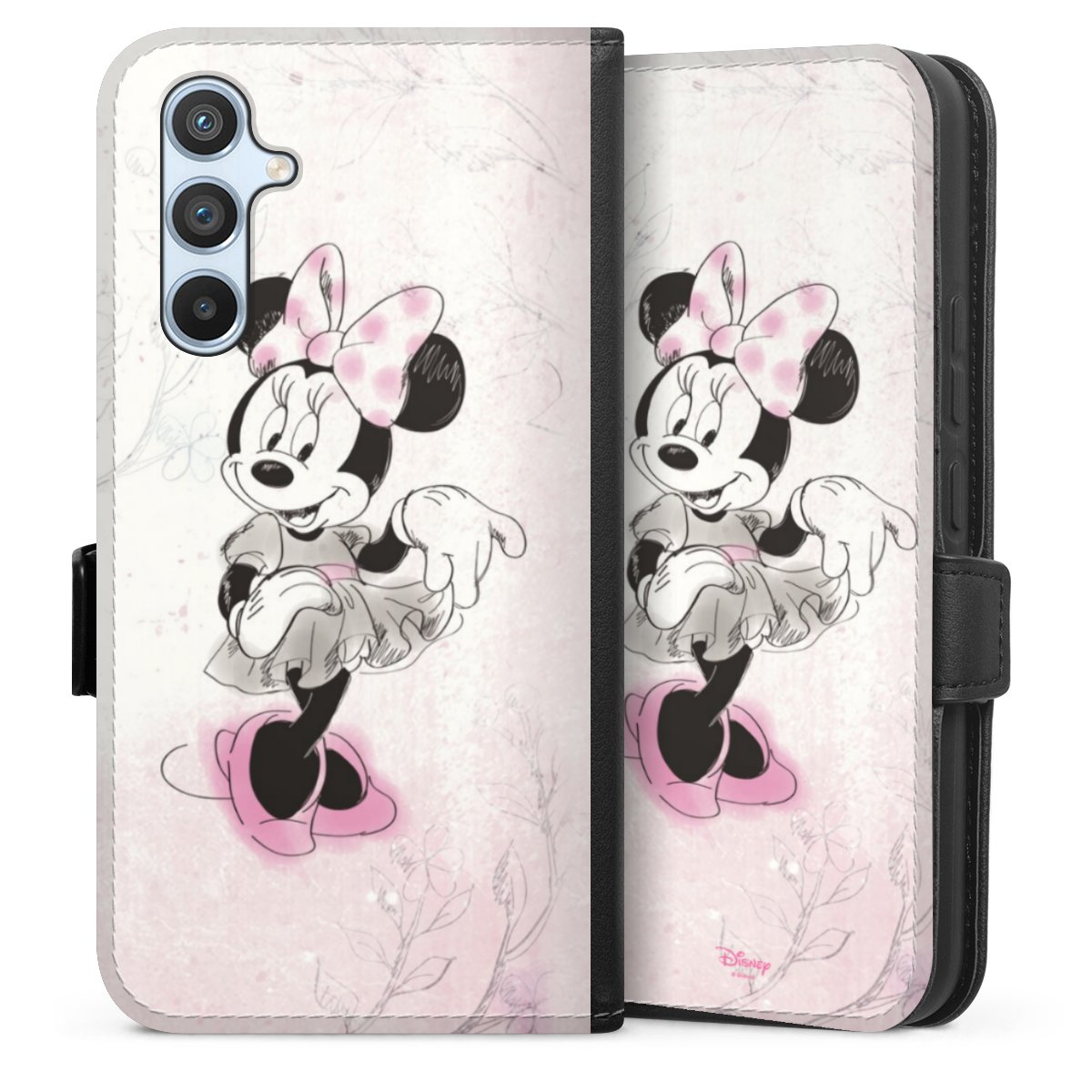 Galaxy A54 5G Handy Klapphülle Handyhülle aus Kunst Leder schwarz Flip Case Disney Minnie Mouse Vintage Sideflip mit Lasche