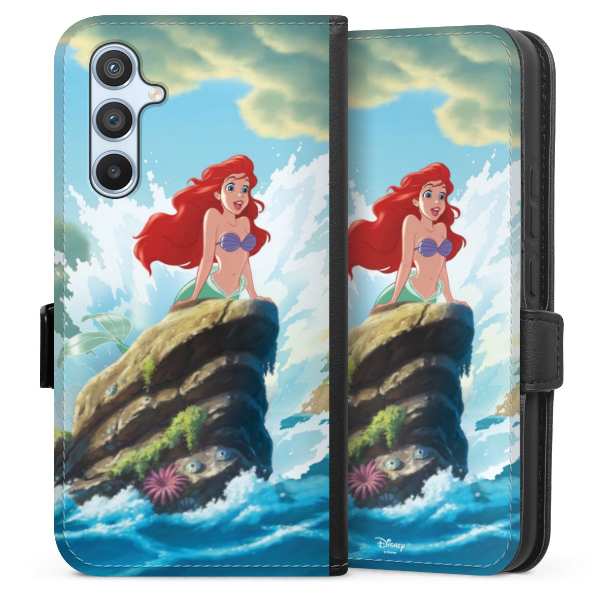 Galaxy A54 5G Handy Klapphülle Handyhülle aus Kunst Leder schwarz Flip Case Mermaid Arielle Die Meerjungfrau Official Licensed Product Sideflip mit Lasche