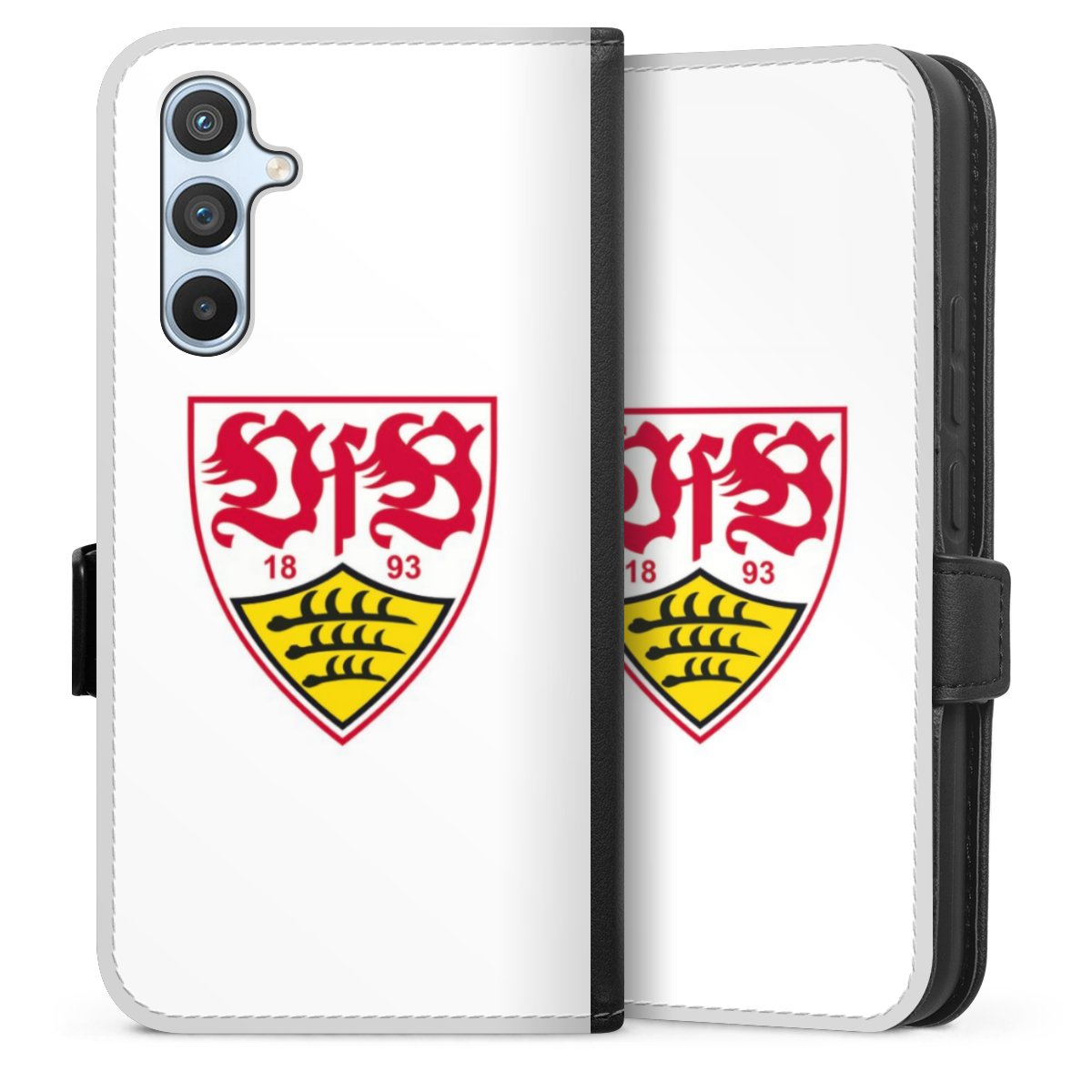 Galaxy A54 5G Handy Klapphülle Handyhülle aus Kunst Leder schwarz Flip Case Logo Official Licensed Product Vfb Stuttgart Sideflip mit Lasche