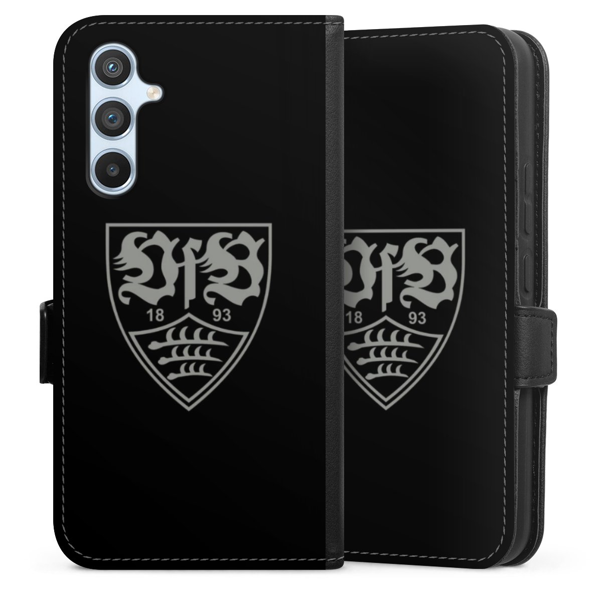 Galaxy A54 5G Handy Klapphülle Handyhülle aus Kunst Leder schwarz Flip Case Official Licensed Product Vfb Stuttgart Sideflip mit Lasche