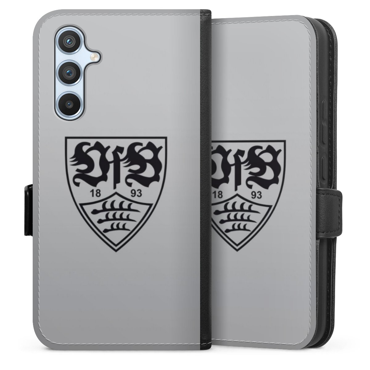 Galaxy A54 5G Handy Klapphülle Handyhülle aus Kunst Leder schwarz Flip Case Logo Vfb Stuttgart Official Licensed Product Sideflip mit Lasche