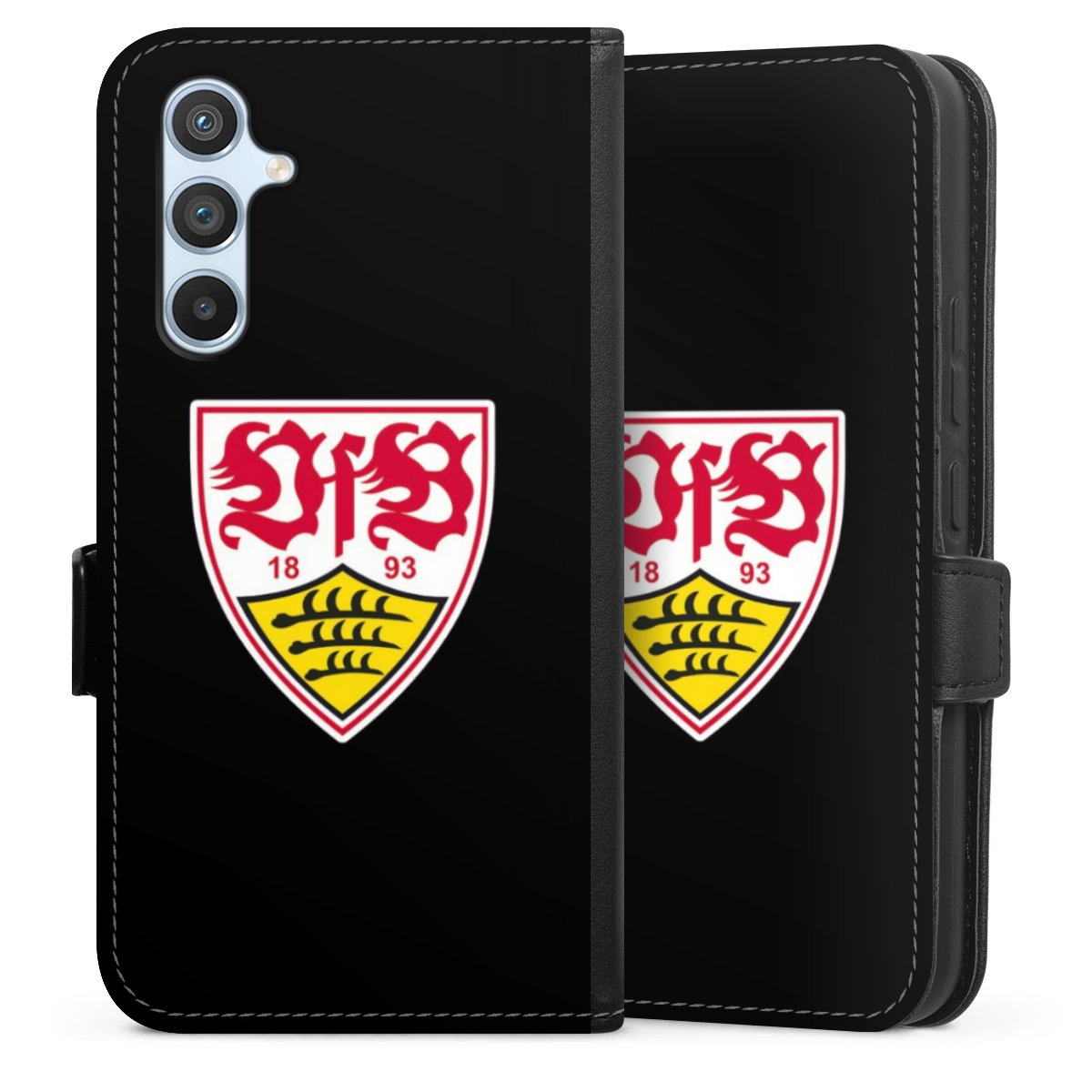 Galaxy A54 5G Handy Klapphülle Handyhülle aus Kunst Leder schwarz Flip Case Vfb Stuttgart Official Licensed Product Coat Of Arms Sideflip mit Lasche