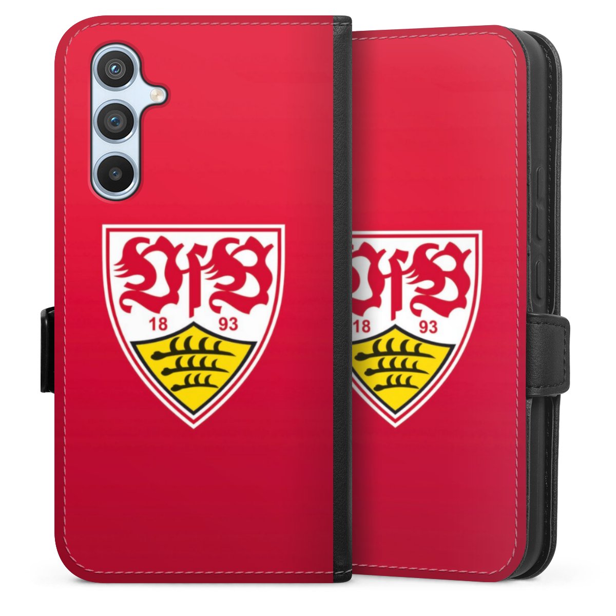 Galaxy A54 5G Handy Klapphülle Handyhülle aus Kunst Leder schwarz Flip Case Official Licensed Product Vfb Stuttgart Sideflip mit Lasche