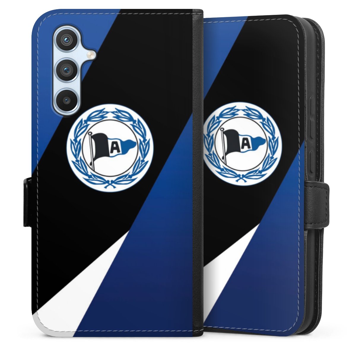 Galaxy A54 5G Handy Klapphülle Handyhülle aus Kunst Leder schwarz Flip Case Official Licensed Product Arminia Bielefeld Dsc Sideflip mit Lasche