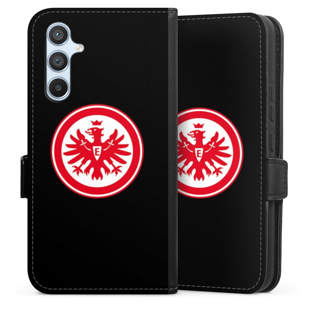 Galaxy A54 5G Handy Klapphülle Handyhülle aus Kunst Leder schwarz Flip Case Eintracht Frankfurt Sge Eagle Sideflip mit Lasche