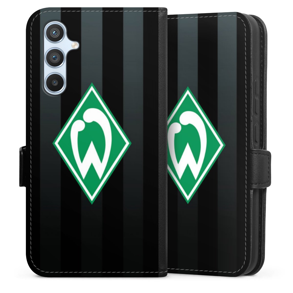 Galaxy A54 5G Handy Klapphülle Handyhülle aus Kunst Leder schwarz Flip Case Stripes Sv Werder Bremen Official Licensed Product Sideflip mit Lasche