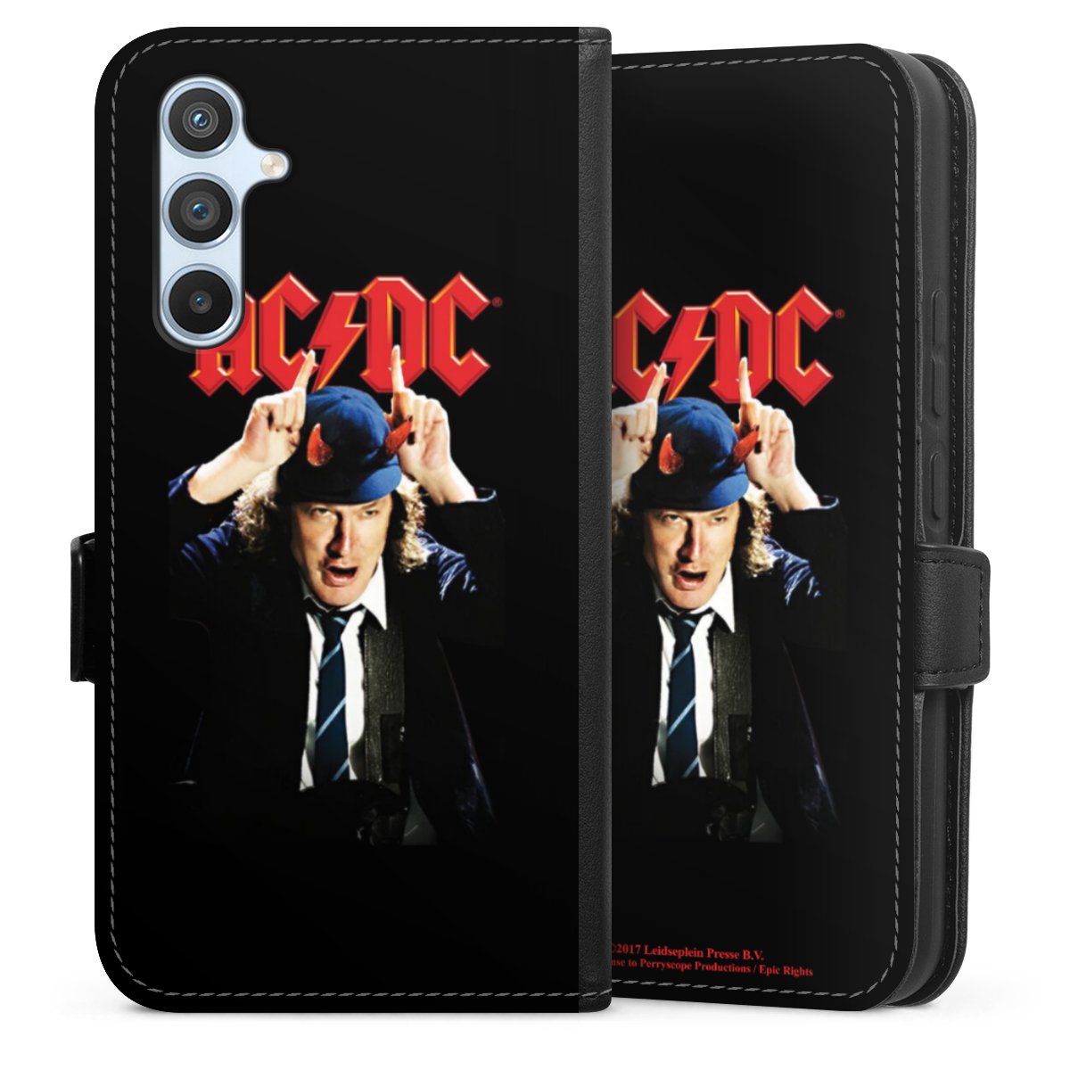 Galaxy A54 5G Handy Klapphülle Handyhülle aus Kunst Leder schwarz Flip Case Merchandise Acdc Riverplate Sideflip mit Lasche