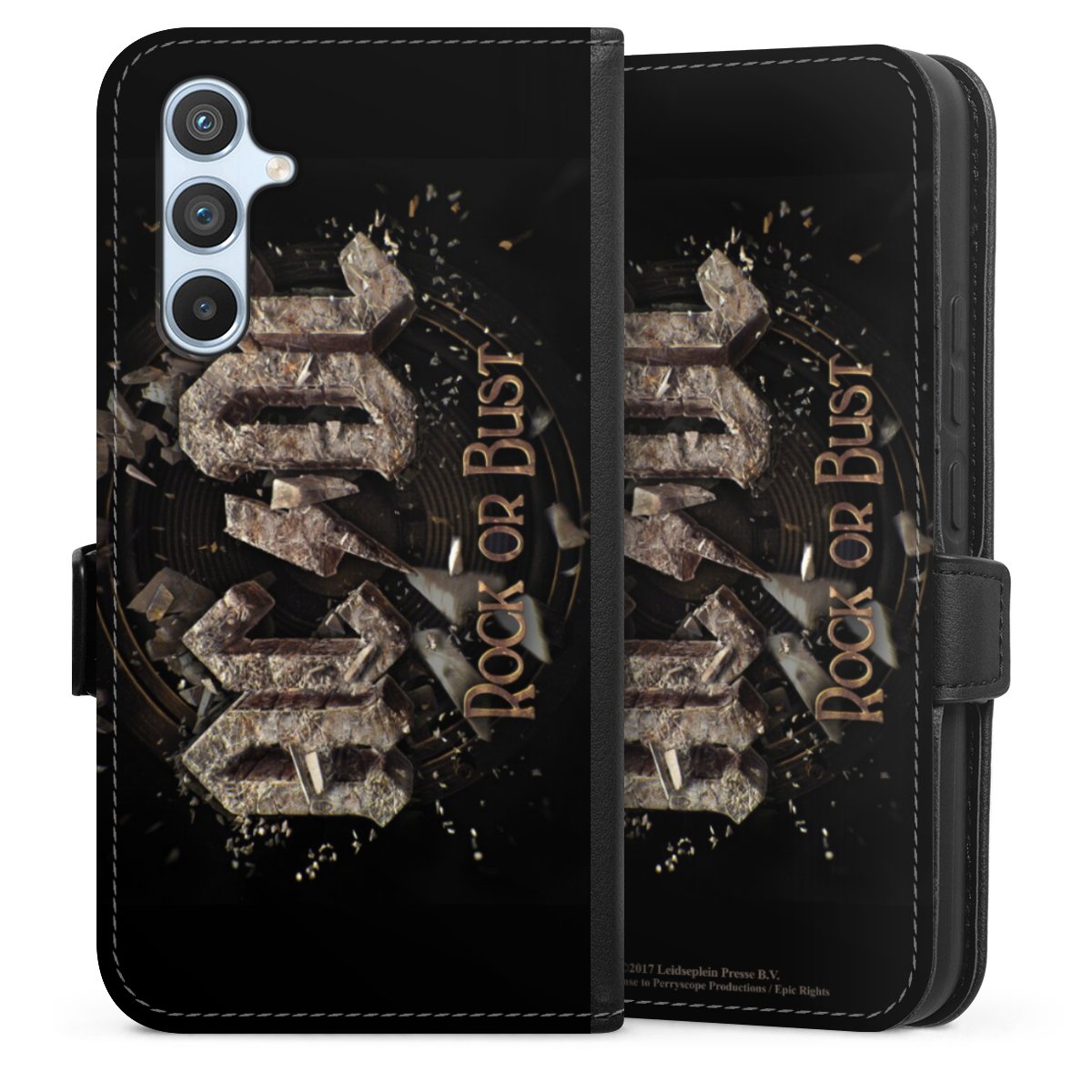 Galaxy A54 5G Handy Klapphülle Handyhülle aus Kunst Leder schwarz Flip Case Acdc Official Licensed Product Rock Or Bust Sideflip mit Lasche