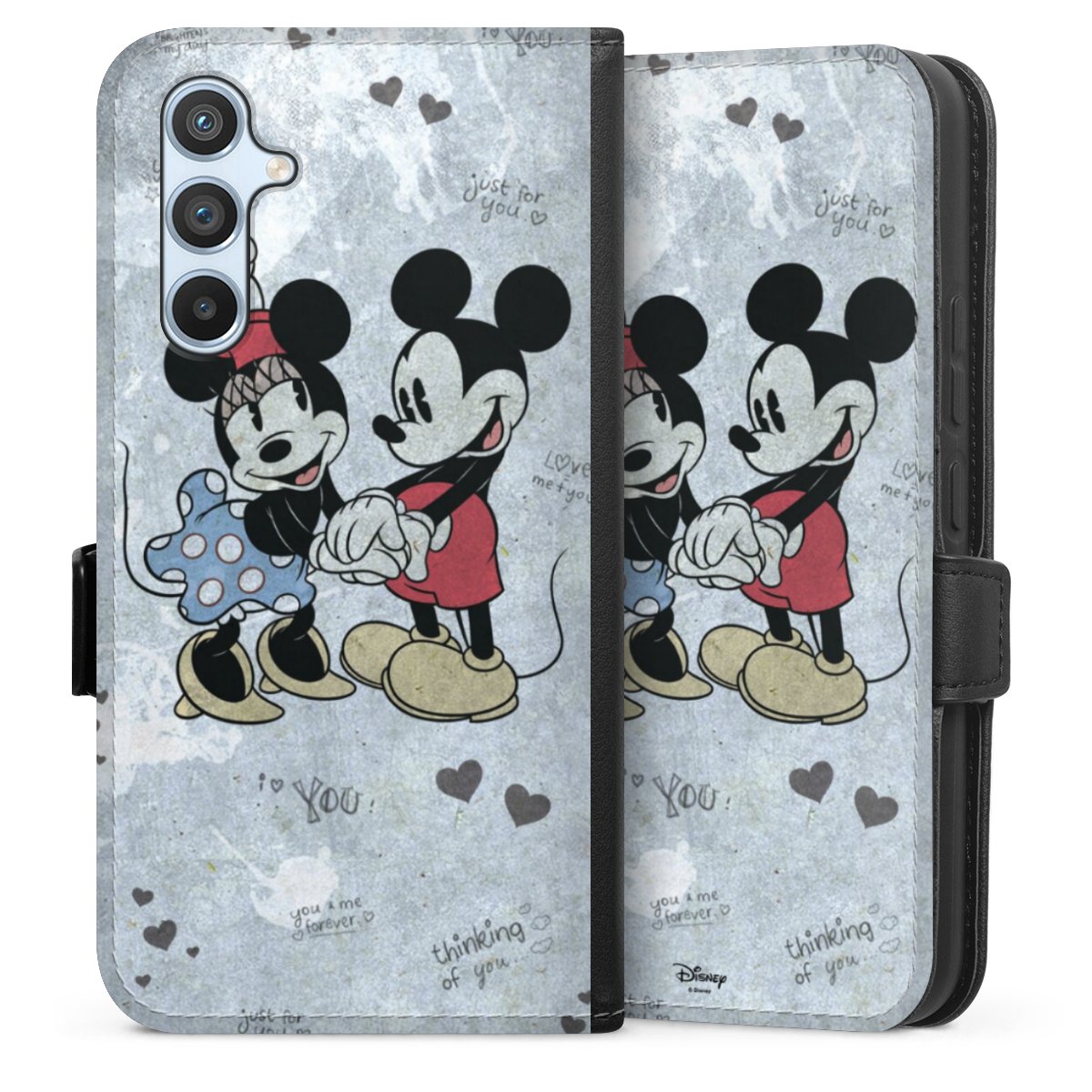 Galaxy A54 5G Handy Klapphülle Handyhülle aus Kunst Leder schwarz Flip Case Mickey & Minnie Mouse Vintage Disney Sideflip mit Lasche