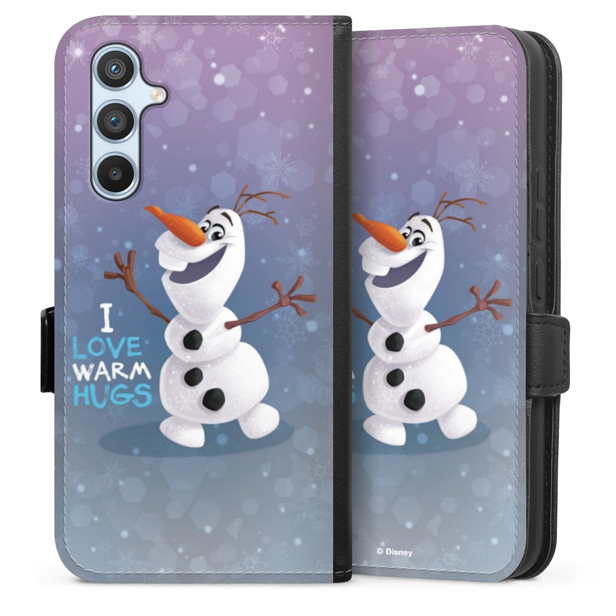 Galaxy A54 5G Handy Klapphülle Handyhülle aus Kunst Leder schwarz Flip Case Frozen Frozen Olaf Official Licensed Product Sideflip mit Lasche